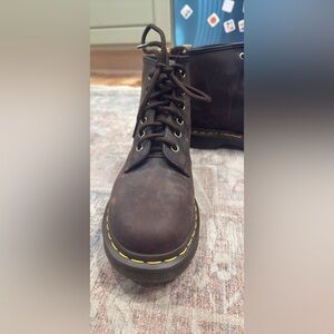 Dr. Martens Chocolate Brown Boots with Yellow Stitching